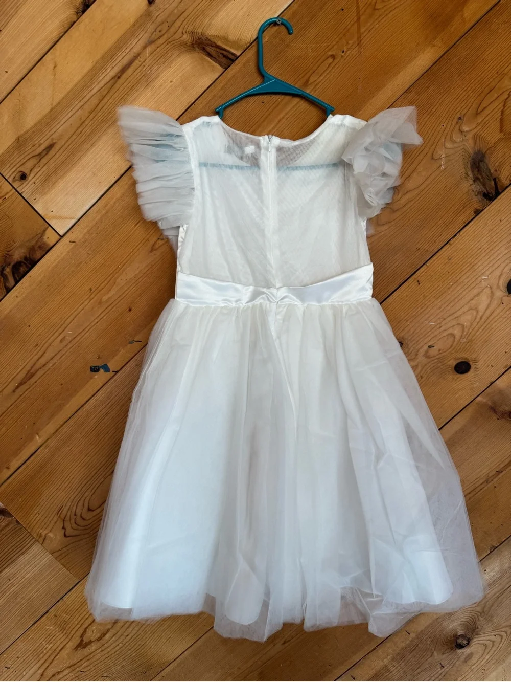 Ivory Tulle Party Dress for Girls with Flutter Cap Sleeves